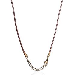 Collana girocollo unisex fatta a mano in pelle cerata marrone cm 45/50 con terminali color bronzo